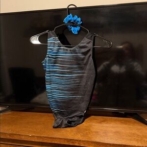 GK Black and Blue Gymnastics Leotard with Scrunchie